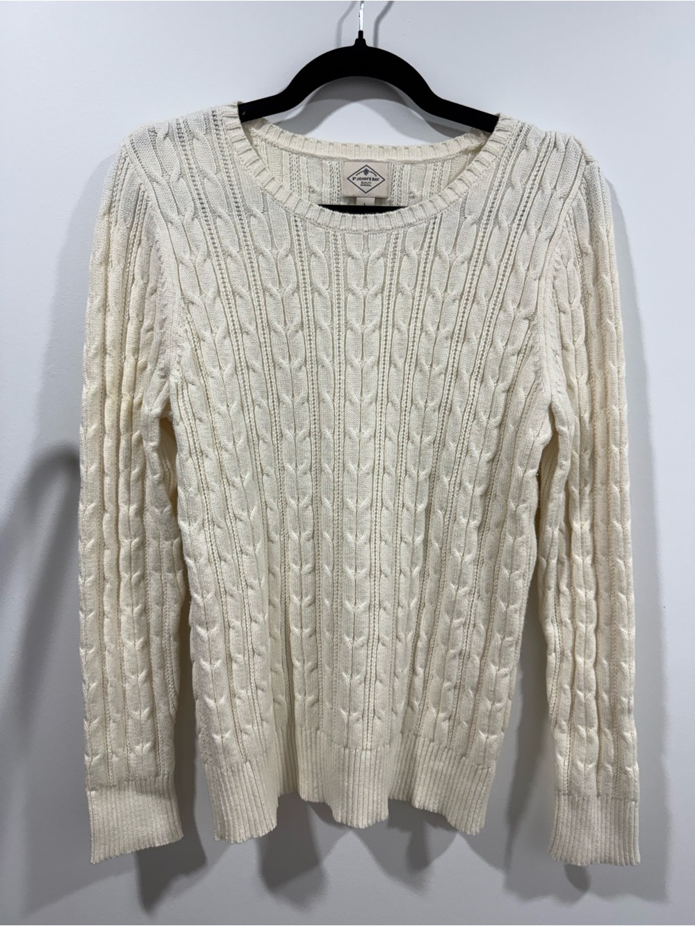 Cotton St. John’s Bay Cable Knit Crewneck Sweater - Cream